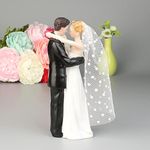 HUOOQT Cake Statue Figurine for Bride and Groom Embrace, Wedding Cake Toppers, Couple Cake Decorating Holding Roses Handmade (Happy Moment)