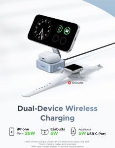 UGREEN 25W MagFlow 2-in-1 MagSafe Wireless Charger Stand – Qi2 Certified, iPhone & AirPods Compatible