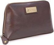 Catwalk Collection Handbags - Women's Leather Cosmetic Bag - Medium Travel Makeup Pouch - Make-Up Case - EMMA - Brown
