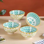 Nestasia Microwave & Dishwasher Safe Ceramic Bowl with Mandala Pattern | Set of 4 | Perfect for Snacks, Rice, Dal, Vegetables, Fruits, Salad & Noodles | BPA & Lead Free | 250ml Each