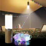 Camping Lantern with 49.2FT String, 2 in 1 Outdoor RGB String Lights with 4 Modes & 5 Modes Rechargeable Camping Lamp IPX4 Waterproof Portable LED Tent Light for Outdoor Yard Garden Decoration