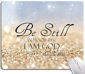 Christian Bible Verses Mouse Pad, Sky Blue Glitter Gaming Mouse Pad, Square Waterproof Mouse Pad Non-Slip Rubber Base MousePads for Office Home Laptop Travel, 9.5"x7.9"x0.12" Inch,Be Still