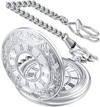 LYMFHCH Vintage Pocket Watch Roman Numerals Scale Quartz Pocket Watches with Chain Christmas Graduation Birthday Gifts Fathers Day, Silver, Roman Numerals