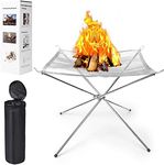 56cm Portable Camping Fire Pit, 22Inch Foldable Stainless Steel Mini FirePit Fireplace Bowl with Carry Bag for Picnics, Bonfire, Patio, Backyard and Garden (56 * 56 * 43cm)