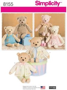 Simplicity 8155 Make Your Own Teddy Bear with Accessories and Clothes Sewing Pattern, 6 Pieces