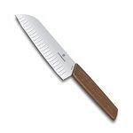 Victorinox Swiss Modern, Santoku Knife, Extra Sharp Blade, Fluted Edge, 17 cm, Noble Wooden Handle, Stainless Steel, Brown