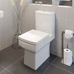 Modern Bathroom Square Toilet Close Coupled WC Soft Close Seat Short Projection Bathroom Cloakroom White Gloss