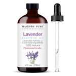 MAJESTIC PURE Lavender Essential Oil | 100% Pure and Natural Lavender Oil | Premium Grade Essential Oils for Hair Care, Home Diffusers, Skin, Aromatherapy, Massage and Humidifiers | 118 ml