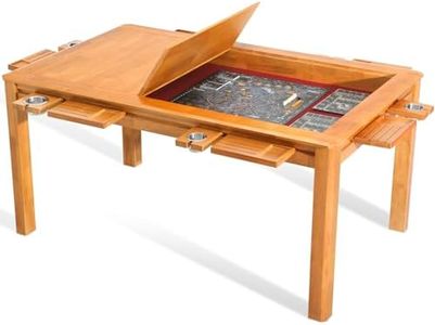 Agreatby Board Game Table with Removable Top, Solid Wood Dining & Gaming Table for 4–6 Players, Neoprene Play Mat, Leaf Storage Rack, 6 Cup Holders & Hobby Trays, 54" x 30.7" Big Play Area, Nature