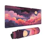 Cute Rainbow Cloud Mouse Pad XL 31.5 X 11.8 Inch Pink Purple Kawaii Aesthetic Design Pattern Extended Large Gaming Mousepad Keyboard Desk Mat Non-Slip Rubber Base Stitched Edges for Home Office