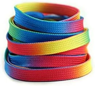 DECKER Flat Wide Rainbow Shoelaces 2 Pairs Lace for Roller Skates Hockey Skates Boots and Regular Shoes, Rainbow Color, 72"(183 cm)