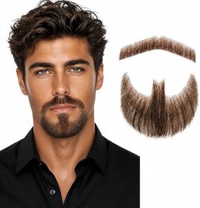 HC Honey Coco Brown Human Hair Fake Goatee & Mustache Set with Adhesive