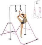 FINCOME Gymnastics Bar for Kids with Gymnastics Rings, Height Adjustable Gymnastics Horizontal Bar, Foldable Bar Gymnastics Equipment for Home Room Indoor Outdoor Gym Practics, Gymnastic Bar Pink