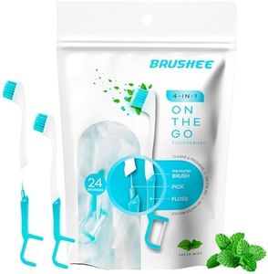 Brushee - The Evolution of Oral Care | 3-in-1 Tool (Pre-Pasted Mini-Brush + Floss + Pick) | Individually Wrapped | Disposable | Prepasted Travel Toothbrushes | Small Adult Toothbrush - (120-Pack)