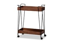 Baxton Studio Reynard Modern and Industrial Walnut Brown Finished Wood and Black Metal 2-Tier Wine Cart