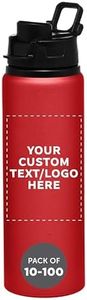 DISCOUNT PROMOS Custom Aluminum Water Bottles Snap Lids 25 oz. Set of 10/50/100 Personalized Bulk Pack Reusable for Gym Hiking Cycling School - Red
