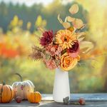 BLOSMON Autumn Flowers Artificial in Vase: Fall Fake Flower Bouquet in Vases for Table Centrepieces - Orange Red Faux Silk Arrangements Home Party Decorations