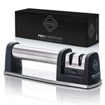 PRO Sharpener A Professionals Choice Manual Knife Sharpener 2 Stage Kitchen Accessory, Non-Slip Base, Stainless-Steel, Straight and Serrated Knives, Including Diamond Life-time Guarantee