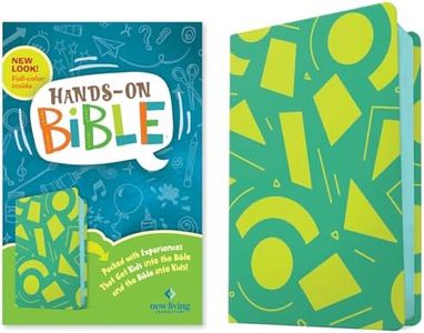 NLT Hands-On Bible for Kids, 3rd Edition (Green Lines and Shapes LeatherLike): Full-Color, Family Activities, Amazing Facts, Charts, and Maps