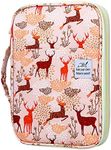 YOUSHARES 96 Slots Colored Pencil Case, Large Capacity Pencil Holder Pen Organizer Bag with Zipper for Prismacolor Watercolor Coloring Pencils, Gel Pens for Student & Artist (Christmas Deer)