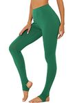 Allegra K Women's Leggings Solid Color Elastic Waistband Stirrup Pants Dark Green X-Small