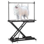 Electric Dog Grooming Table (Black), Heavy Duty Electric Grooming Arm Table for Pets & Large Dogs Adjustable Height: 9.4"-39.4" Non-slip Desktop with Gantry Crane Set, Fixture *4 Noose*2