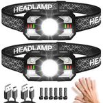 Headlamp Rechargeable 2 Packs, 2000 Lumen Super Bright LED Rechargeable Headlight with White Red Light, Waterproof Motion Sensor 10 Modes Head Lamp for Outdoor Camping Fishing Running