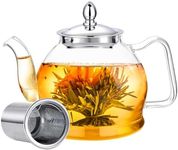 Yoawllty Glass Teapot with Infuser,1000ml Borosilicate Tea Kittle,Glass Heat Resistant Clear Tea Pot with Infuser Strainer Removable Infuser for Microwavable and Stovetop Safe