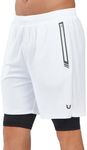 NORTHYARD Men's 2 in 1 Running Shorts with Liner Quick Dry Athletic Gym Workout Shorts with Zip Pockets White S