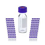 ALWSCI 2ml 9mm HPLC Vial, Clear Autosampler Vial, 1.8ml BorosiliGlass Sample Vial with Graduation, 9-425 Type Screw Threaded Vial, Blue Screw Cap with Hole, White PTFE&Red Silicone Septa, 100 of Pack