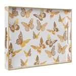 MAONAME Rectangular Decorative Tray, Butterfly Plastic Serving Tray with Handles, Modern White Tray for Ottoman, Coffee Table Tray for Living Room, Home Decor, 15.8" x 11.8" x 1.6"