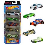 Hot Wheels 1:64 Scale Toy Cars, 5-Pack of Die-Cast Vehicles from the Netflix Series Hot Wheels Let’s Race!, HXM17