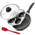 2 in 1 Egg Pan & Egg Poacher Pan, Granite Nonstick Fry Pan Poached Egg Maker and Frying Skillet with Lid, Poached Eggs Cooker Food Grade Safe PFOA Free with Spatula, Egg Cookware - 4 Cups