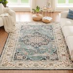 CHOSHOME Washable Rugs Living Room Short Pile Area Rugs for Living Room Outdoor Rug Modern Vintage Classic Rug Non Slip Boho Rug for Bedroom Machine Washable Rug Faux Wool Large Blue Rug 160x230CM