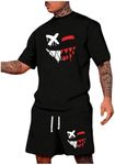 WDIRARA Men's 2 Piece Short Sets Graphic Print Short Sleeve T Shirts and Drawstring Shorts Clothing Set Black XX-Large