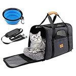 Morpilot Cat Carrier, Portable Pet Carrier Bag for Cats and Small Dogs, Foldable Soft Sided Cat Transport Carrier, Airline Approved Pet Travel Carrier with Shoulder Strap, Removable Mat and Pet Bowl