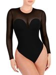 Popilush Long Sleeve Shapewear Bodysuits for Women Tummy Control Mesh Thong Body suit Built in Bra Going out Tops