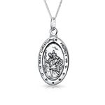 Personalized Parton Of Safe Travel Protect Us Medal Medallion Oval Saint Christopher Pendant Necklace For Women .925 Sterling Silver