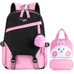 FRONET School Bags for Girls, Teenage Girl's Backpack for Primary Secondary Junior Senior School Kids Children Book Bag College Students Women Casual Daypack Bookbag Set with Lunch Box, Pencil Case