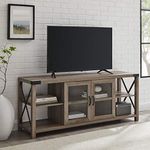 Walker Edison Furniture Company Flat Screen Universal TV Console Living Room Storage Shelves Entertainment Center, Metal, Gray Wash, 60 Inch