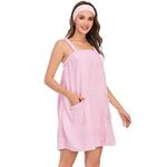 Verve Jelly Women’s Spa Bath Body Wrap Towel with Adjustable Straps Hair Band Cotton Sleeveless Sling Bath Dress with Pockets Pink Medium