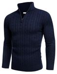 COOFANDY Men's Quarter Zip Sweater Slim Fit Polo Sweater Long Sleeve Lightweight Pullover Turtleneck Navy Blue
