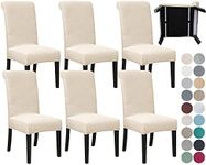 SPRINGRICO 6 Pack Dining Room Chair Covers with seat Belt, Stretch Parsons Chair Slipcover Washable Kitchen Dining Chair Cover Removable Seat Protector Set of 6, S2- Beige