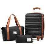LONG VACATION Carry On Luggage Sets 3 Piece 20 Inch Suitcase Set, ABS+PC Hardshell Lightweight Travel Luggage with Spinner Wheels & YKK Zipper TSA Lock (Black-Brown,20 INCH)