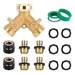 Twinkle Star 3/4" Garden Hose Fitting Quick Connectors Female and Male, 2 Way Garden Hose Splitter, 1 Teflon Tape & 6 Rubber Washers for Garden Hose Adapter Connections