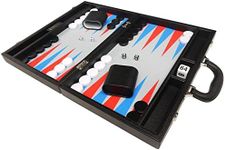 16-inch Premium Backgammon Set - Medium Size - Black Board, Scarlet Red and Patriot Blue Points