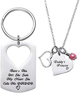 There’s This Girl She Stole My Heart She Calls Me Daddy Daddy’s Girl Father Daughter Keychain Necklace Set