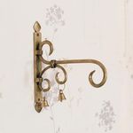 Lamcy Plaza Hand Forged Metal Antique Golden Wall Bracket with Brass Bells for Hanging | Planter | Wind Chime | Tea Light Holder | Indoor | Outdoor | Each Size L8 X W1 X H9 Inches | Pack of 2 |