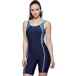 Modeokker Women Swimsuit Swimming Costume One Piece Sport Flat Seams Athletic Swimsuit With Chest Pads(UK14 Blue)