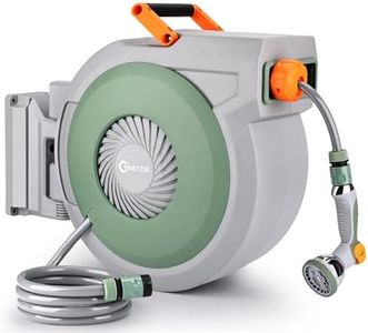 Retractable Garden Hose Reel 38m+2m, Wall Mounted Hose Reel,Heavy Duty Hose Pipe Reel with 10 Pattern Hose Nozzle, Auto Lock and Auto Rewind, Lock at Any Length,180°Swivel Bracket